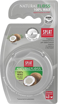 Сплат DentalFloss Natural Wax, зубная нить объемная с ароматом кокоса, 40 м (арт. 225965)