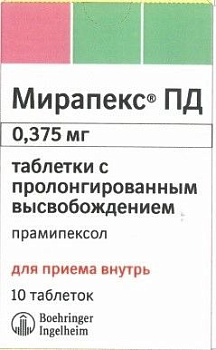 Мирапекс ПД, таблетки с пролонгированным высвобождением 0,375 мг, 10 шт. (арт. 271847)