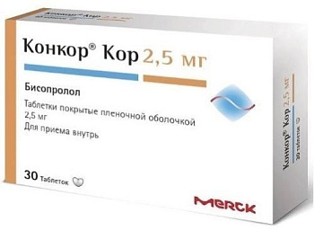 Конкор Кор, таблетки в пленовной оболочке 2.5 мг, 30 шт. (Россия) (арт. 238578)
