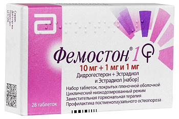 Фемостон 1, набор таблеток в пленочной оболочке 10 мг +1 мг и 1 мг, 28 шт. (арт. 285530)
