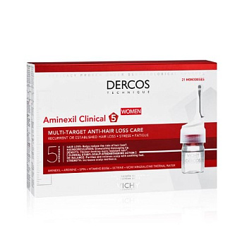 Vichy Dercos Aminexil Intensive 5, средство против выпадения волос для женщин, ампулы, 21 шт. (арт. 292975)