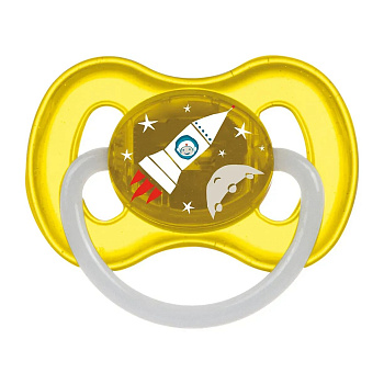 Canpol Пустышка латексная круглая, Space, желтый, 1 шт., 6-18 месяцев (арт. 284714)