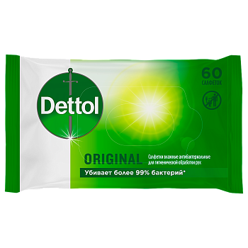 Деттол, салфетки влажные антибактериальные, 60 шт. (арт. 230075)