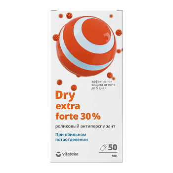 Витатека Dry Extra Forte, антиперсперант от обильного потоотделения 30% (без спирта) ролик 50 мл (арт. 289531)