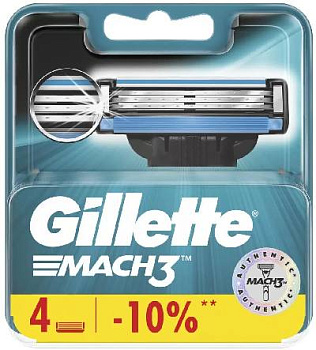 Gillette Mach3, сменные кассеты, 4 шт. (арт. 221720)