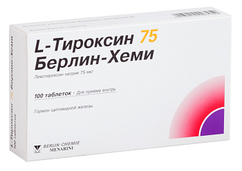 L-Тироксин 75 Берлин-Хеми, таблетки 75 мкг, 100 шт. (арт. 182558)