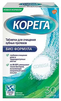 Корега Биоформула, таблетки для обработки зубных протезов, 30 шт. (арт. 182643)