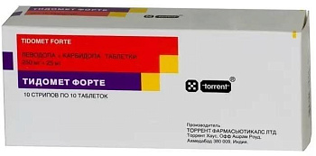 Тидомет форте, таблетки 250 мг+25 мг, 100 шт. (арт. 185277)