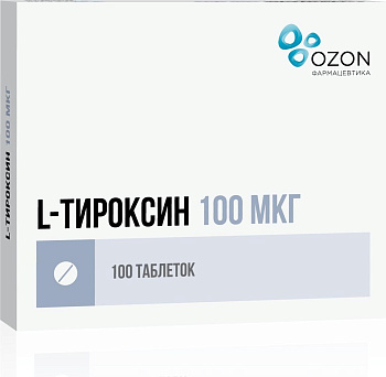 L-тироксин, таблетки 100 мкг, 100 шт. (арт. 186172)