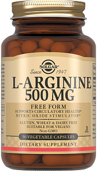 Солгар L-Аргинин, капсулы 500 мг, 50 шт. (арт. 215967)