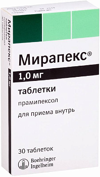 Мирапекс, таблетки 1 мг, 30 шт. (арт. 194916)