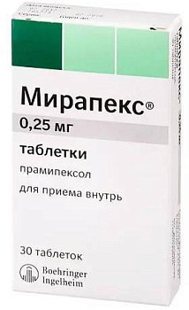 Мирапекс, таблетки 0.25 мг, 30 шт. (арт. 194915)