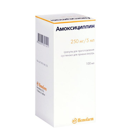 Амоксициллин, гранулы 250 мг/5 мл, 40 г (арт. 171154)