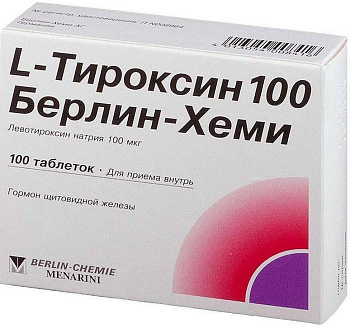 L-Тироксин 100 Берлин-Хеми, таблетки 100 мкг, 100 шт. (арт. 170365)