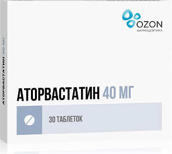 Аторвастатин, таблетки покрыт. плен. об. 40 мг, 30 шт. (арт. 197807)