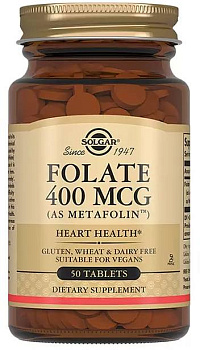 Солгар Фолат (Метафолин), таблетки 400 мкг, 50 шт. (арт. 215945)