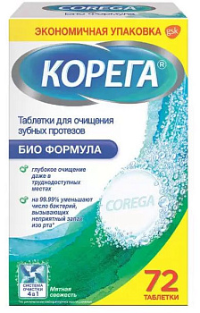 Корега Биоформула, таблетки для зубных протезов, 72 шт. (арт. 202950)
