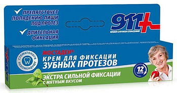 911 Мостаден, крем для фиксации зубных протезов Экстра Сильный (мята), 40 мл (арт. 221185)