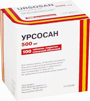 Урсосан Форте, таблетки покрыт. плен. об. 500 мг, 100 шт. (арт. 203919)