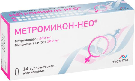 Метромикон-Нео, суппозитории вагинальные 500 мг+100 мг, 14 шт. (арт. 205142)