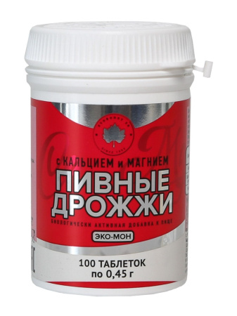 Дрожжи пивные Эко-Мон с кальцием и магнием, таблетки 500 мг, флакон 100 ...