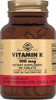 Солгар Витамин К1, таблетки 100 мкг, 100 шт. (арт. 215994)
