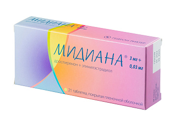 Мидиана, таблетки покрыт. плен. об. 3 мг+30 мкг, 21 шт. (арт. 221794)